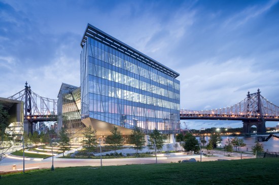 Exterior view of The Bridge at dusk.