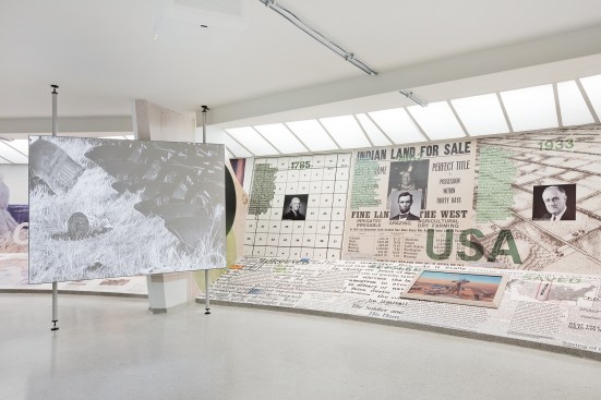 One of the show’s didactic narratives documenting how Franklin Delano Roosevelt had millions of trees planted to lessen erosion during the dust bowl
