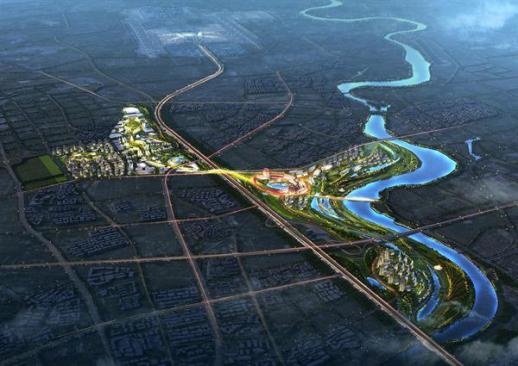 Aerial view looking north, with Guangzhou airport to the north