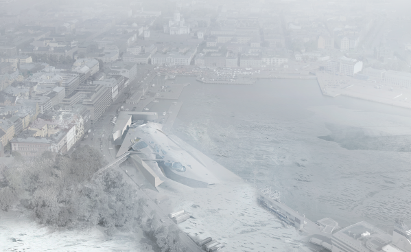 Aerial View of Museum In Winter - Looking North