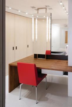 A built-in desk in the master suite makes the most of limited space.