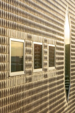 The architects replaced many of the Ponti building's original tiles with new ones manufactured by Bendheim, and also replaced the old windows with energy efficient new ones featuring triple-laminated glass and thermally broken frames.