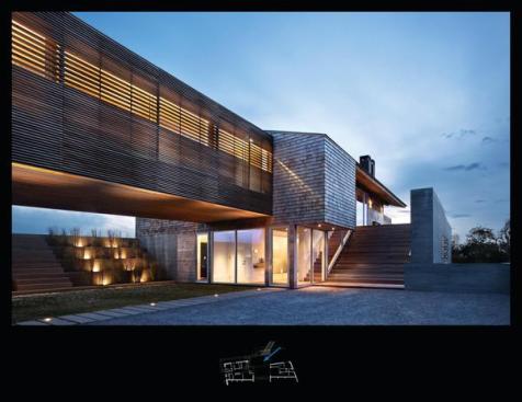 The bridges wood slats modulate light and views.