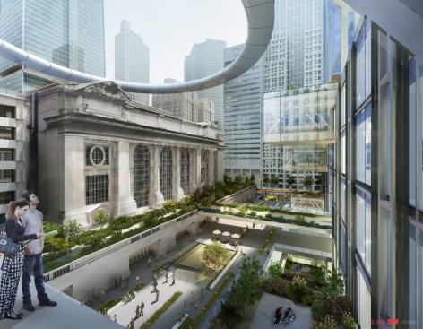 Pedestrian connections, with an observation deck above the historic Grand Central Station building.