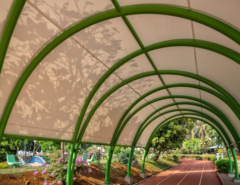 Tensile roof detail for a roof covering at a garden in Bandra West, Mumbai