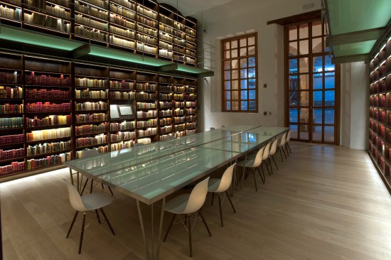 The books in the collection are lit by LED fixtures.