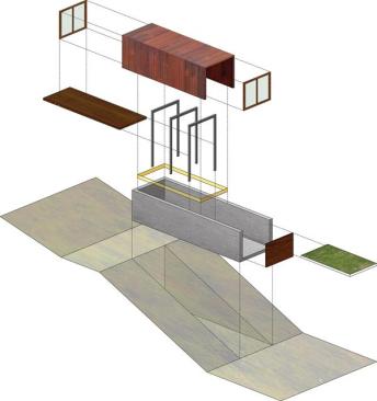 An exploded axonometric rendering.