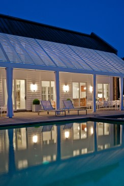 Patio lit up at night