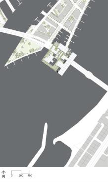 The roadway that cuts through the 3-million-square-foot structure connects the neighboring landmasses. Because the road is a main thoroughfare, it will ensure that the cube is an integral part of the local infrastructure.