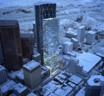 Aerial rendering, night, winter.