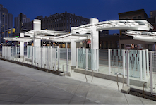 "These two types of canopies could be scaled to form different station sizes. The station's asymmetrical columns resemble a tree structure supporting the cantilevered glass canopies," explained architect Greg Maynes.