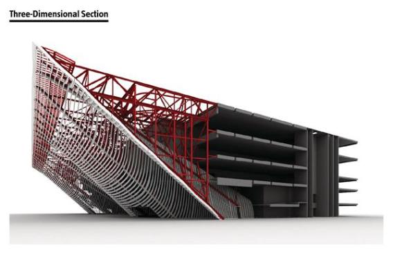 Three-dimensional+section+of+the+structure+supporting+the+facade.