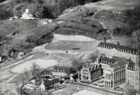 Historic aerial photo with the observatory in the upper left corner