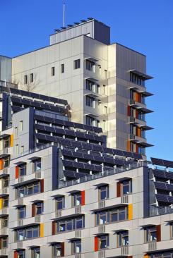 66kw Photovoltaic panels produce energy for common areas and exterior lighting.