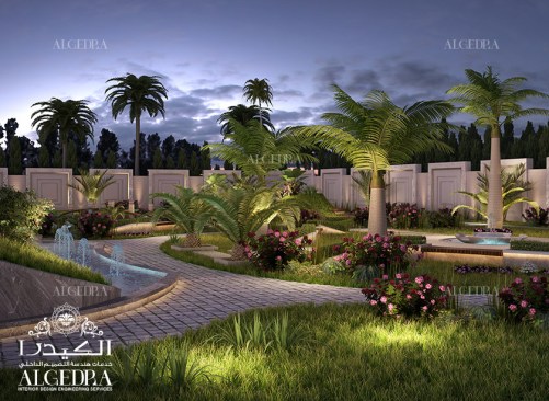 Pathway in a garden of modern villa