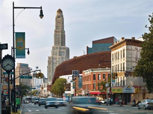 The+Barclays+Center+faced+community+opposition+from+the+early+stages+of+the+process%2c+largely+from+neighbors+concerned+about+how+the+larger+Atlantic+Yards+development+might+change+the+neighborhood.+But+the+south+and+east+facades%2c+seen+here+from+Flatbush+Avenue%2c+demonstrate+the+consideration+that+SHoP+Architects+gave+to+scale+and+materials%2c+in+order+to+ensure+that+the+arena+does+not+overwhelm+its+surroundings.+