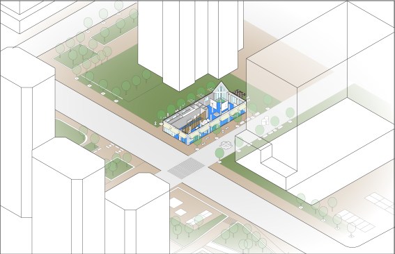Ground floor and basement axonometric.