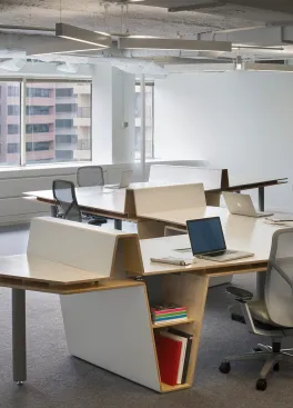 Integrated shelving was designed into the Radar Desk to accommodate each of the people working there.