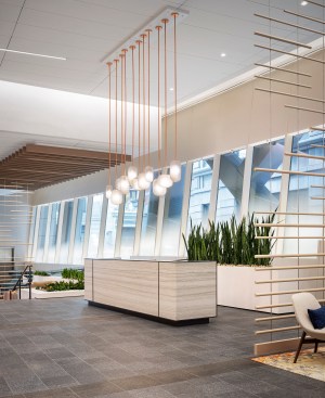 Perimeter grazing at the articulated wood walls provide a counter point to the uplighting at the glazing.