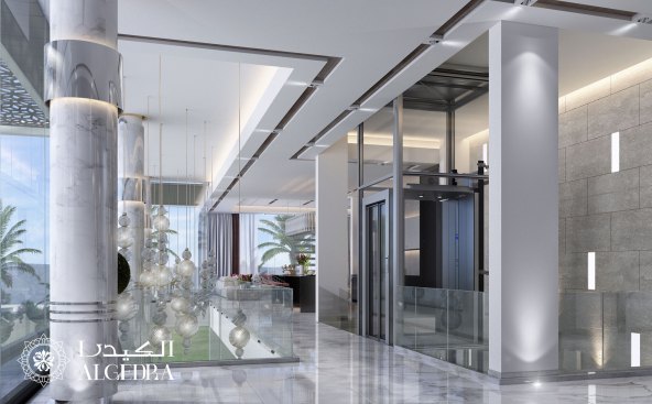 Deluxe villa hall with elevator interior