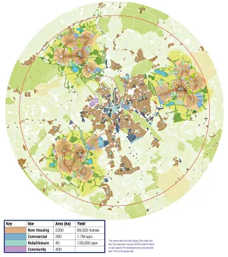 A plan showing David Rudlin’s city-extension Garden City concept in the U.K.