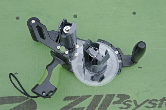 Huber Engineered Woods. The company has refined the tape gun for its ZIP System of structural roof and wall sheathing, which feature a built-in air and moisture barrier to eliminate the need for felt and housewrap. The tape gun, which is used to seal panel seams, loads twice as fast as the original gun and is designed to be more durable on the jobsite. 
www.zipsystem.com. 
–K.T.