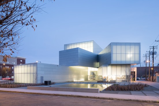 View of the Institute for Contemporary Art at VCU Garden at dusk.