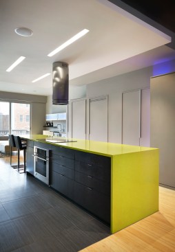 The drop down ceiling also houses the commercial vent for when the client cooks.