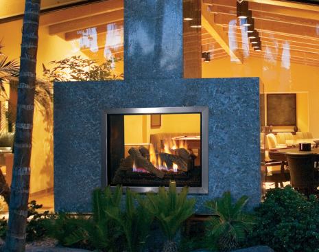 Lennox Hearth Products. By incorporating window-like construction on one side, the Montebello series See-Through Direct-Vent gas fireplace can now be used in inside/outside applications. The two-sided unit is available in 40 inches with a large ceramic glass viewing area. The outdoor kit offers the option of tinted glass, designed to enhance the ambiance from inside the room while reducing glare from the outside environment. A high-definition split oak log set has a realistic glow with heat output up to 61,000 BTU. 615.925.3417 www.lennoxheartheproducts.com. –L.H