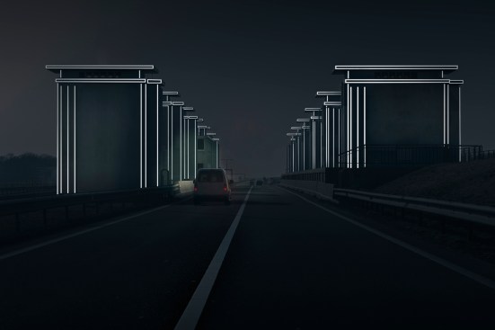 A rendering of the proposed Gates of Light installation on the Afsluitdijk.
