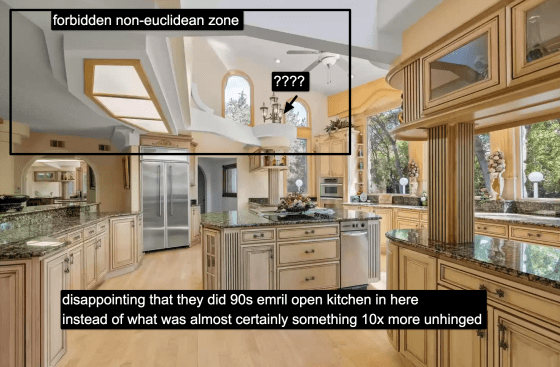 Marked-up real estate images posted on McMansion Hell by Kate Wagner