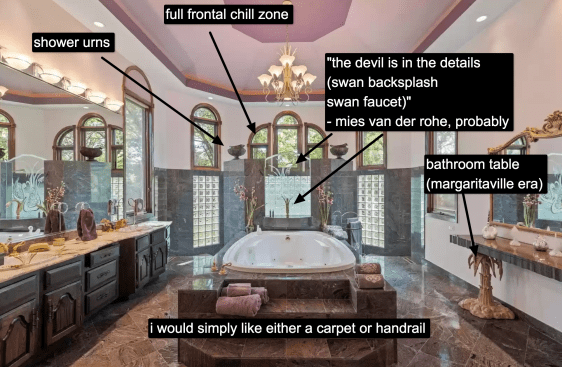 Marked-up real estate images posted on McMansion Hell by Kate Wagner