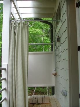 The Eco Building Group home includes an outdoor shower, a feature designed to attract outdoorsy buyers drawn to the nearby state park.