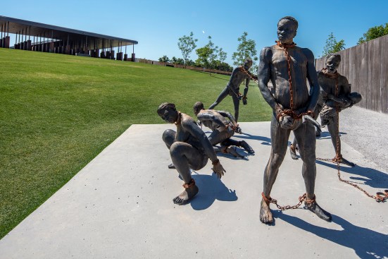 A sculpture by Ghanaian artist Kwame Akoto-Bamfo at the memorial site