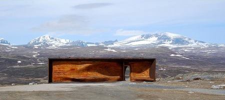 Norwegian Wild Reindeer Centre Pavilion  Hjerkinn  Located on the fringes of Norway’s Dovrefjell National Park, the 969-square-foot Reindeer Centre Pavilion is girded by a raw steel frame. Its curving walls are made of 10-square-inch pine beams assembled by Norwegian shipbuilders.