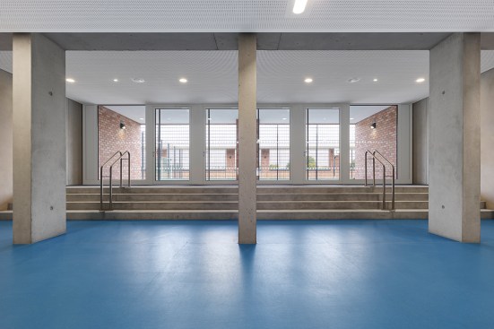 View to year-round playing field on roof of sports halls