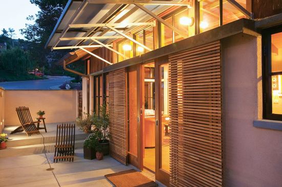 Spanish cedar slatsform sliding screens.
