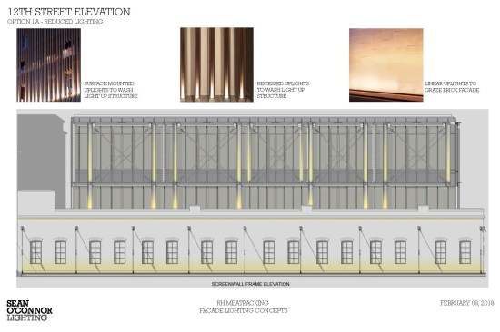 Seven lighting elements, including grade recessed uplights, linear grazing uplights, narrow optic floodlights, landscape uplights and umbrella-mounted uplights, work in concert to highlight RH New York's facade.