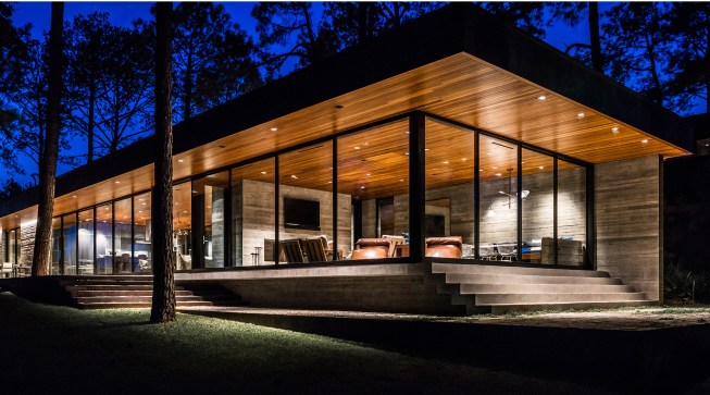 Exterior view of family room at night