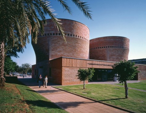 Mario Botta's Cymbalista Synagogue and Jewish Cultural Center, completed in 1998 in Tel Aviv, Israel.