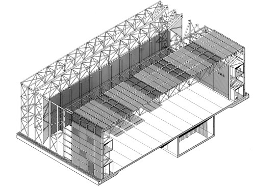 Axonometric of Sainsbury Centre (1977)