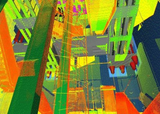 Mills + Schnoering 
Architects used Autodesk Revit to build BIM models of the interior of 
the Statue of Liberty. This point cloud shows the former stairs, 
elevator, and other elements contained within the historic Eiffel 
infrastructure.