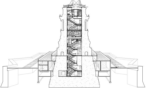 A cross-section showing the renovated stairs.