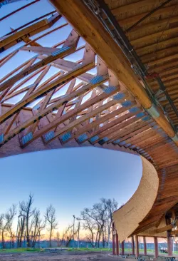 A secondary structure of 3D frames spaced 1 or 2 feet on center provide the armature for the Barn's skin