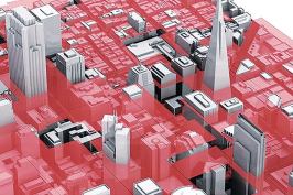 The model allowed the architects to create a series of visualizations that can help them consider the limitations on certain projects. This diagram shows the city's current height limits, and highlights both the number of buildings built before current limits were passed and the potential for other sites to increase vertical density.