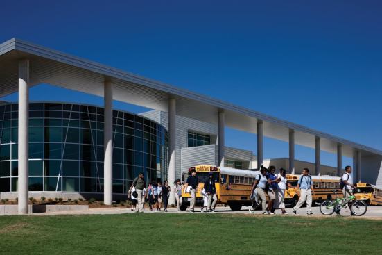 Lady Bird Johnson Middle School in Irving, Texas, is a net-zero-energy project that is also aiming for LEED Gold certification.