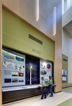Lady Bird Johnson Middle School's hallways become learning environments thanks to four interactive science nodes for sun, earth, wind, and water.