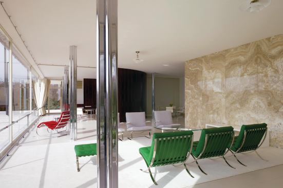 The Villa Tugendhat’s iconic living room, with its chrome columns, has been restored as part of a $9.2 million overall effort.