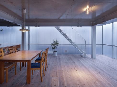 Living and dining area, view to the east.