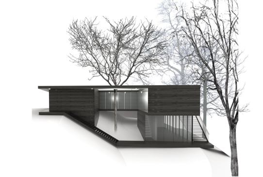 Cliff Street House overlooks a wooded gorge.